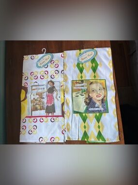 Anne Taintor Retro Kitchen Tea Towels Set - Yellow, Green, Pink Accents